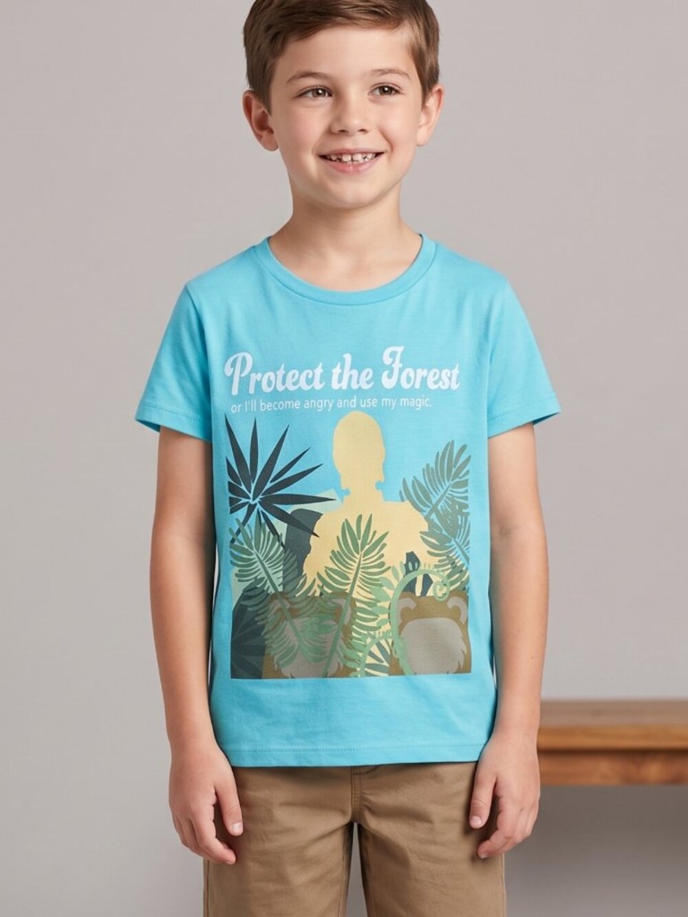 NWOT Boys Turquoise Protect The Forest Magic Graphic Cotton Short Sleeve T-Shirt